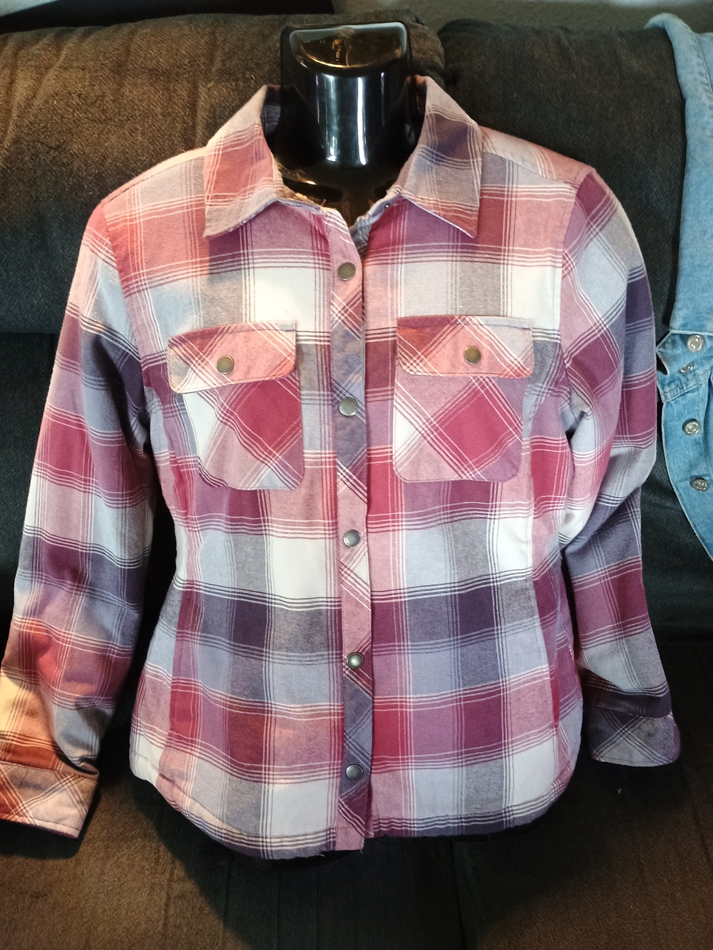Free Country Women’s Medium Plaid Sherpa Lined Flannel Shirt Jacket Shacket